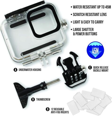 Ultimaxx 50M Underwater Housing for GoPro HERO9 / HERO10 Action Cameras with Replacement Lithium-Ion Battery for GoPro Hero 9 - Ideal for Water, Winter Sports, and All Other Outdoor Activities in Kuwait