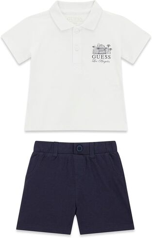 GUESS Baby Boys' Eco Short Sleeve Piquet Polo Shirt and Shorts 2 Piece Set in Kuwait