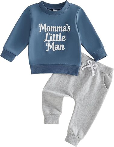 Amiblvowa Baby Boy 2Pcs Outfit Letter Print Sweatshirt Jogger Pants Set Infant Toddler Clothes Casual Outfits 0-3T in Kuwait