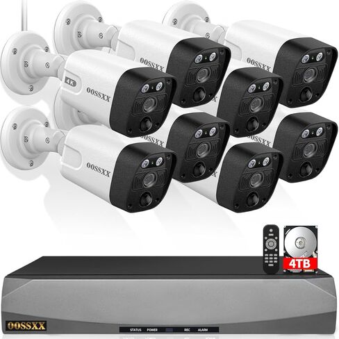 OOSSXX 4K POE Wired Home Security Camera System, 8 Wired 4K Bullet Cameras | Outdoor Surveillance, 130° Wide Angle, AI Human Detection, PIR Sensor, Two-Way Audio, No Monthly Fee, 8CH NVR with 4TB HDD in Kuwait