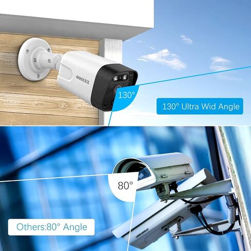 OOSSXX 4K POE Wired Home Security Camera System, 8 Wired 4K Bullet Cameras | Outdoor Surveillance, 130° Wide Angle, AI Human Detection, PIR Sensor, Two-Way Audio, No Monthly Fee, 8CH NVR with 4TB HDD in Kuwait