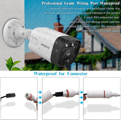OOSSXX 4K POE Wired Home Security Camera System, 8 Wired 4K Bullet Cameras | Outdoor Surveillance, 130° Wide Angle, AI Human Detection, PIR Sensor, Two-Way Audio, No Monthly Fee, 8CH NVR with 4TB HDD in Kuwait