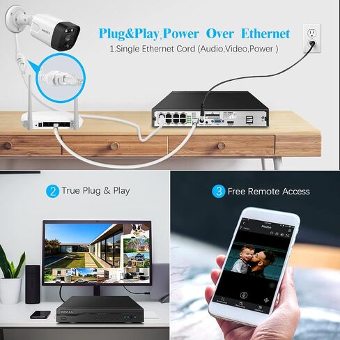 OOSSXX 4K POE Wired Home Security Camera System, 8 Wired 4K Bullet Cameras | Outdoor Surveillance, 130° Wide Angle, AI Human Detection, PIR Sensor, Two-Way Audio, No Monthly Fee, 8CH NVR with 4TB HDD in Kuwait