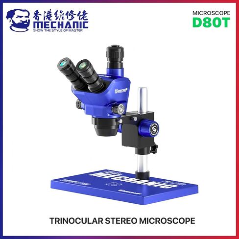 MECHANIC D80T-B5 Trinocular Stereo Industrial Microscope 8-80X Continuous Zoom Ratio PL10x27 Eyepiece 0.5X CTV Camera Adapter in Kuwait