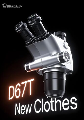 MECHANIC OFFICIAL D67T-B11 Trinocular Stereo Microscope 6.5-75X Continuous Zoom WF10X25 Eyepiece CTV 5/11 Adapter LS5 LED Lamp in Kuwait