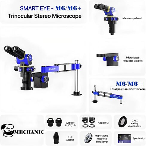 MECHANIC SMART EYE SE7045-M6 Trinocular Stereo Microscope with Dual Positioning Swing Arm Mobile Phone PCB Repair Tools in Kuwait
