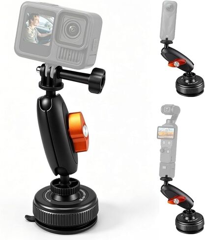 K&F CONCEPT Suction Cup Mount with Ball Head Magic Arm for Action Camera | Car Windshield Window Dash Mount Holder, 1/4" & Three-claw Adapter for GoPro Hero 13/12/11/10/9, Osmo Action 6/3/4/5 Pro XP01 in Kuwait