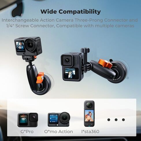 K&F CONCEPT Suction Cup Mount with Ball Head Magic Arm for Action Camera | Car Windshield Window Dash Mount Holder, 1/4" & Three-claw Adapter for GoPro Hero 13/12/11/10/9, Osmo Action 6/3/4/5 Pro XP01 in Kuwait