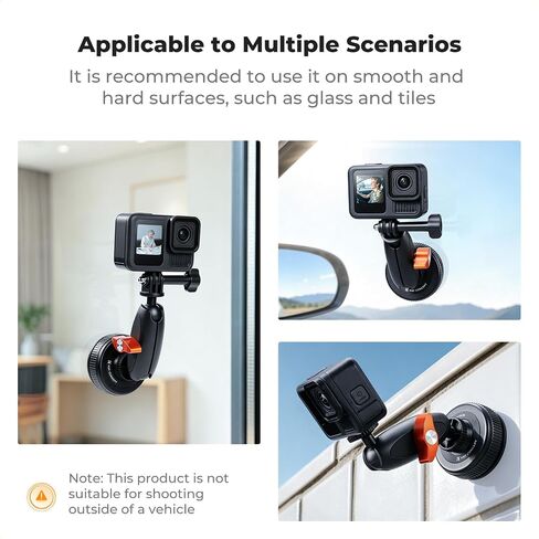 K&F CONCEPT Suction Cup Mount with Ball Head Magic Arm for Action Camera | Car Windshield Window Dash Mount Holder, 1/4" & Three-claw Adapter for GoPro Hero 13/12/11/10/9, Osmo Action 6/3/4/5 Pro XP01 in Kuwait