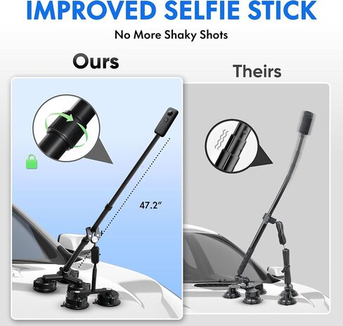 Insta 360 Car Mount, 360 Camera Car Mount Kit, 5 in 1 Suction Cup Camera Mount Kit, Compatible with GoPro, Insta 360 & Smartphones, Extra Strong Hold & Invisible Selfie Stick in Kuwait