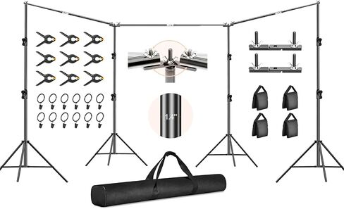 FUDESY Backdrop Stand Heavy Duty, 10x30ft Adjustable Photo Backdrop Stand | Photography Background Support System Kit with 300° Angle Rotatable Connector for Video Studio, Wedding, Parties in Kuwait