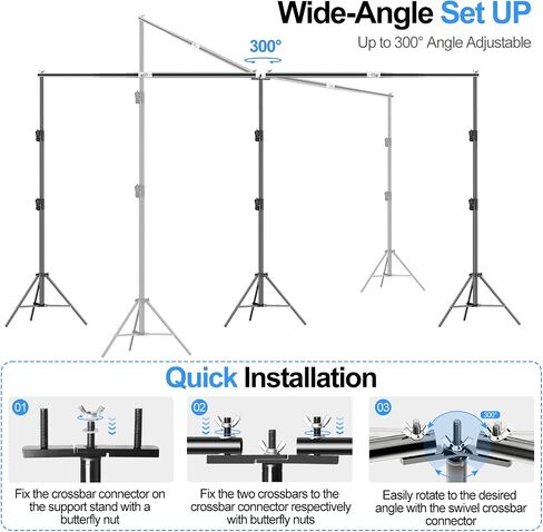 FUDESY Backdrop Stand Heavy Duty, 10x30ft Adjustable Photo Backdrop Stand | Photography Background Support System Kit with 300° Angle Rotatable Connector for Video Studio, Wedding, Parties in Kuwait