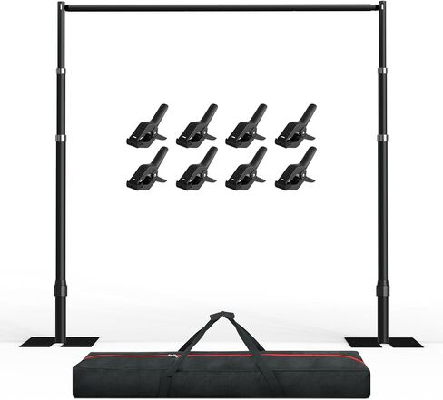 EMART 8.9x10ft Heavy Duty Backdrop Stand Frame with Adjustable Pipe,Black | Heavy duty adjustable metal frame with stable flat base, suitable for weddings, birthdays and banquet party decorations in Kuwait