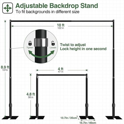 EMART 8.9x10ft Heavy Duty Backdrop Stand Frame with Adjustable Pipe,Black | Heavy duty adjustable metal frame with stable flat base, suitable for weddings, birthdays and banquet party decorations in Kuwait