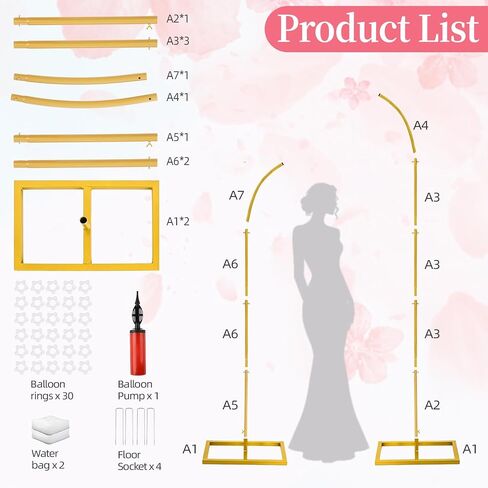 Balloon Arch Stand Kit, Balloon Arch Stand Set of 2 with Metal 7.8FT & 6.2FT Metal Half Gold Wedding Flower Backdrop Stand for Proposal Anniversary Bridal Shower Background Party Decorations in Kuwait