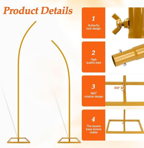 Balloon Arch Stand Kit, Balloon Arch Stand Set of 2 with Metal 7.8FT & 6.2FT Metal Half Gold Wedding Flower Backdrop Stand for Proposal Anniversary Bridal Shower Background Party Decorations in Kuwait