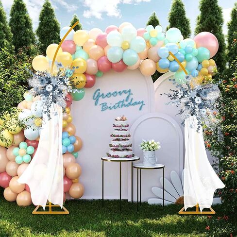 Balloon Arch Stand Kit, Balloon Arch Stand Set of 2 with Metal 7.8FT & 6.2FT Metal Half Gold Wedding Flower Backdrop Stand for Proposal Anniversary Bridal Shower Background Party Decorations in Kuwait