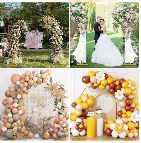 Balloon Arch Stand Kit, Balloon Arch Stand Set of 2 with Metal 7.8FT & 6.2FT Metal Half Gold Wedding Flower Backdrop Stand for Proposal Anniversary Bridal Shower Background Party Decorations in Kuwait