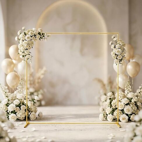 Metal Wedding Arch Backdrop Stand 6.6x5 FT Gold Square Balloon Arch Frame for Wedding, Birthday Party, Baby Shower Ceremony Decoration in Kuwait