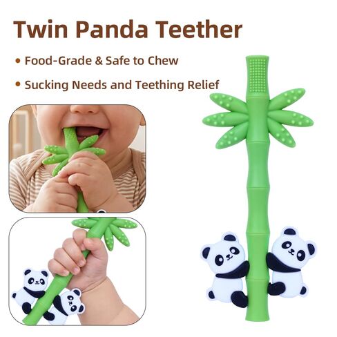 Baby Teether Toy Panda Shape Silicone Teething Toys for Babies 0-24 Months, Chew Toys for Infants Teething Relief, Hollow Tube Toothbrush Head for Gum Massage and Self-Brushing Training, Easy to Grip in Kuwait