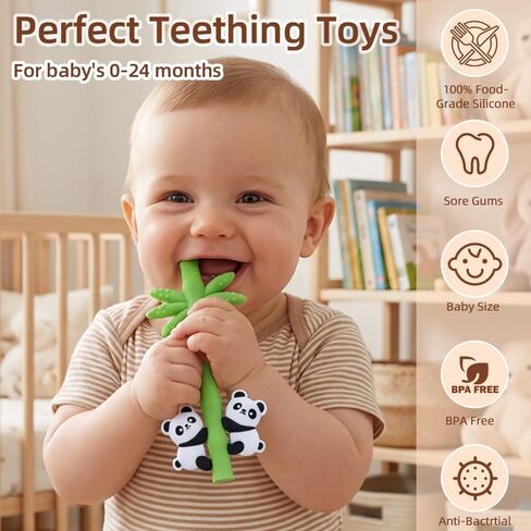 Baby Teether Toy Panda Shape Silicone Teething Toys for Babies 0-24 Months, Chew Toys for Infants Teething Relief, Hollow Tube Toothbrush Head for Gum Massage and Self-Brushing Training, Easy to Grip in Kuwait
