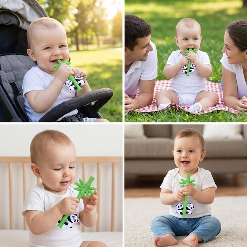 Baby Teether Toy Panda Shape Silicone Teething Toys for Babies 0-24 Months, Chew Toys for Infants Teething Relief, Hollow Tube Toothbrush Head for Gum Massage and Self-Brushing Training, Easy to Grip in Kuwait