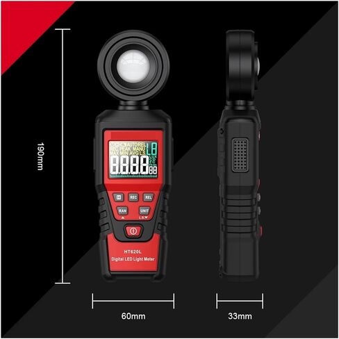 HT620 Digital Lux Light Meter for Illuminance Photography and LED Testing | Wide-range sensor measures illuminance in Lux or FC with clear display, data hold and portable operation(HT620L) in Kuwait