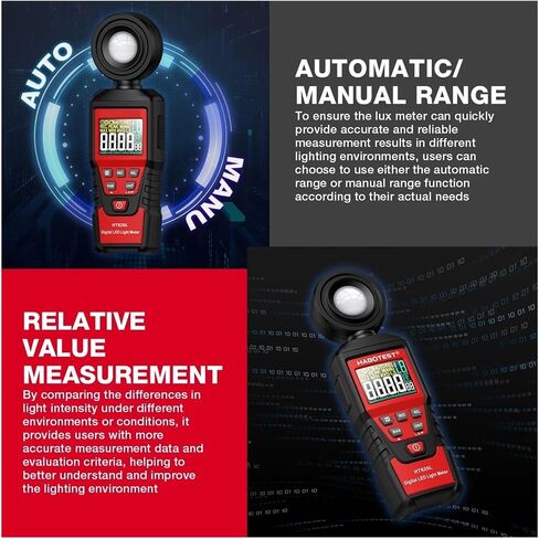 HT620 Digital Lux Light Meter for Illuminance Photography and LED Testing | Wide-range sensor measures illuminance in Lux or FC with clear display, data hold and portable operation(HT620L) in Kuwait