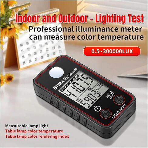 0.5-300000Lux Digital Illuminance Lux Meter Temperature Display | Wide-range sensor measures illuminance in Lux or FC with clear display, data hold and portable operation in Kuwait