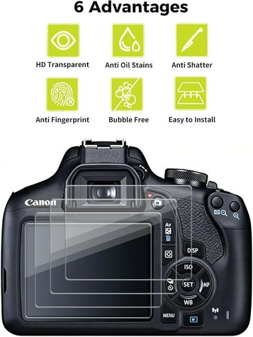 4-Pack for Canon EOS Rebel T7 T6 T5 2000D Camera Screen Protector,0.3mm Ultra-Thin 9H Hardness Tempered Glass, Full Coverage, LCD Display Film, HD Clear, Anti-Scratch, Bubble-Free in Kuwait