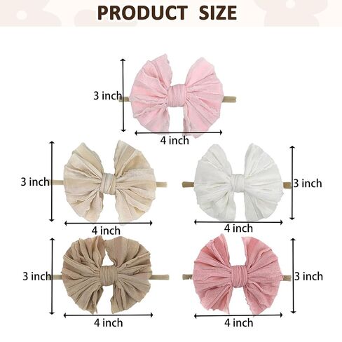 5PCS Baby Girl Bow Headbands Soft Stretchy Nylon Hair Bows for Newborn Infant Toddler Cute Solid Color Bowknot Headwear for Party Photo Props Gifts(Mixed, Elastic) in Kuwait