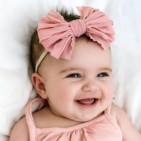 5PCS Baby Girl Bow Headbands Soft Stretchy Nylon Hair Bows for Newborn Infant Toddler Cute Solid Color Bowknot Headwear for Party Photo Props Gifts(Mixed, Elastic) in Kuwait