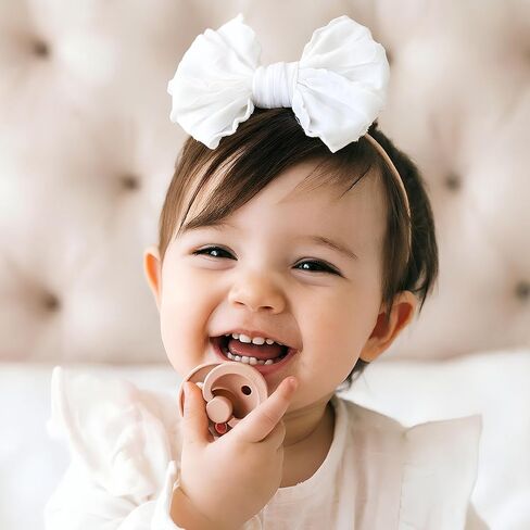5PCS Baby Girl Bow Headbands Soft Stretchy Nylon Hair Bows for Newborn Infant Toddler Cute Solid Color Bowknot Headwear for Party Photo Props Gifts(Mixed, Elastic) in Kuwait