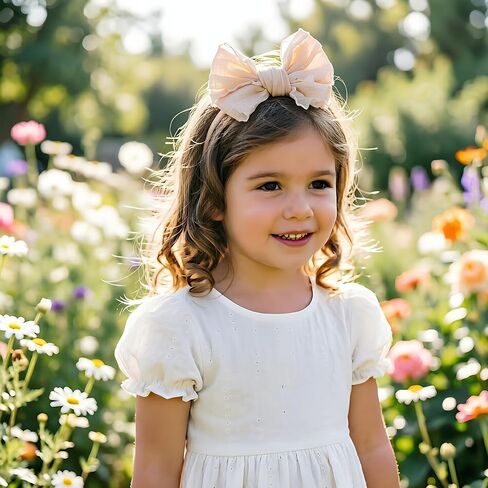 5PCS Baby Girl Bow Headbands Soft Stretchy Nylon Hair Bows for Newborn Infant Toddler Cute Solid Color Bowknot Headwear for Party Photo Props Gifts(Mixed, Elastic) in Kuwait