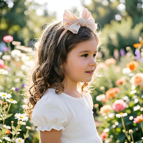 5PCS Baby Girl Bow Headbands Soft Stretchy Nylon Hair Bows for Newborn Infant Toddler Cute Solid Color Bowknot Headwear for Party Photo Props Gifts(Mixed, Elastic) in Kuwait