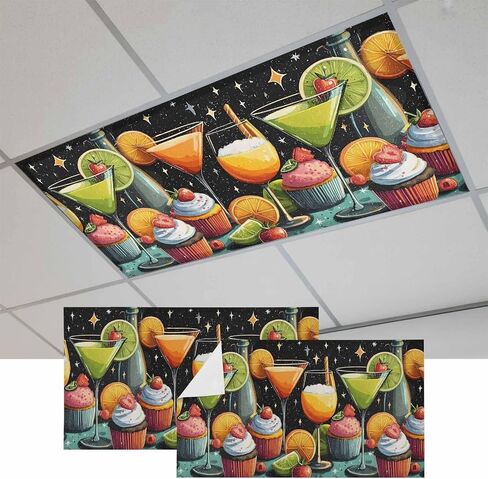 Cartoon Cupcakes Magnetic Fluorescent Light Covers for Ceiling Lights 2x4 Ft, Funny Cute Food Starry Sky Black Office Classroom Kitchen Drop Ceiling Light Covers Lighting Filters Shade Panel 2 Packs in Kuwait