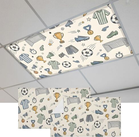 Beige Cartoon Sports Magnetic Fluorescent Light Covers for Ceiling Lights 2x4 Ft,Funny Football Trophies Whistle Office Classroom Kitchen Drop Ceiling Light Covers Lighting Filters Shade Panel 2 Packs in Kuwait
