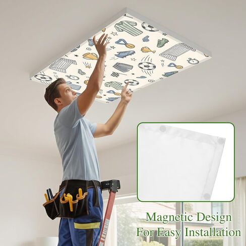 Beige Cartoon Sports Magnetic Fluorescent Light Covers for Ceiling Lights 2x4 Ft,Funny Football Trophies Whistle Office Classroom Kitchen Drop Ceiling Light Covers Lighting Filters Shade Panel 2 Packs in Kuwait