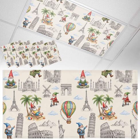 Cartoon Gnomes Fluorescent Light Covers, 4x2 Feet Magnetic Light Filters for Classroom Office, 4 Pcs Bisaya Tower Eiffel Tower Scenic Spot Shades Covers for Ceiling Lights Drop Home Decor in Kuwait