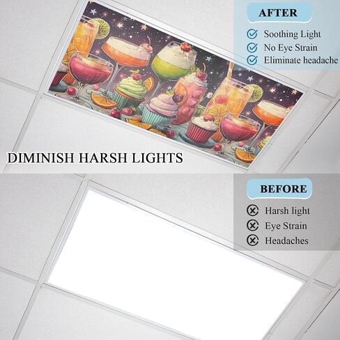 Cartoon Cupcakes Fluorescent Light Covers, 4x2 Feet Magnetic Light Filters for Classroom Office, 1 Pc Funny Cute Food Starry Sky Pink Shades Covers for Ceiling Lights Drop Home Decor in Kuwait