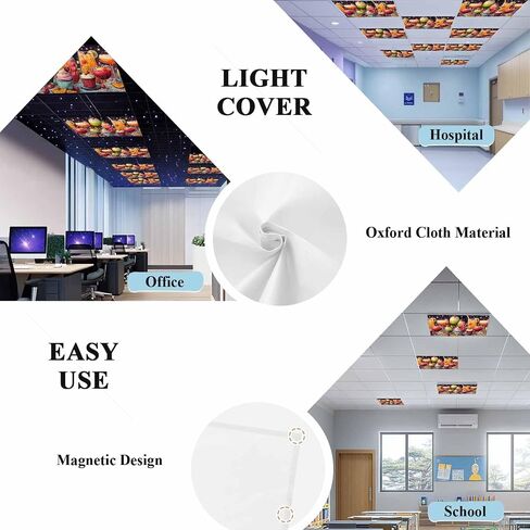 Cartoon Cupcakes Fluorescent Light Covers, 4x2 Feet Magnetic Light Filters for Classroom Office, 1 Pc Funny Cute Food Starry Sky Pink Shades Covers for Ceiling Lights Drop Home Decor in Kuwait