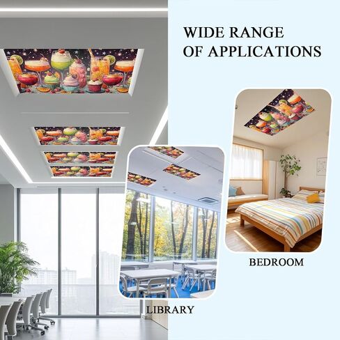 Cartoon Cupcakes Fluorescent Light Covers, 4x2 Feet Magnetic Light Filters for Classroom Office, 1 Pc Funny Cute Food Starry Sky Pink Shades Covers for Ceiling Lights Drop Home Decor in Kuwait