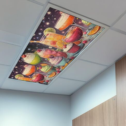 Cartoon Cupcakes Fluorescent Light Covers, 4x2 Feet Magnetic Light Filters for Classroom Office, 1 Pc Funny Cute Food Starry Sky Pink Shades Covers for Ceiling Lights Drop Home Decor in Kuwait