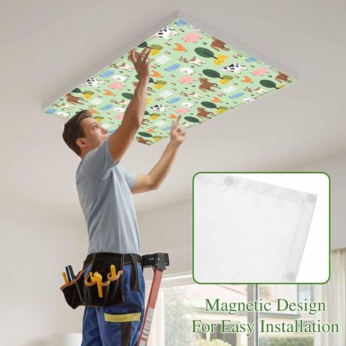 Cartoon Farm Magnetic Fluorescent Light Covers for Ceiling Lights 2x4 Ft,Funny Cow Horse Sheep Pig Chicken Trees Office Classroom Kitchen Drop Ceiling Light Covers Lighting Filters Shade Panel 3 Packs in Kuwait