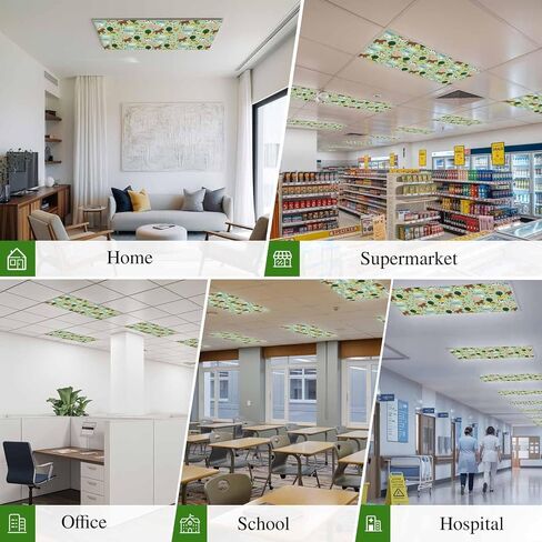 Cartoon Farm Magnetic Fluorescent Light Covers for Ceiling Lights 2x4 Ft,Funny Cow Horse Sheep Pig Chicken Trees Office Classroom Kitchen Drop Ceiling Light Covers Lighting Filters Shade Panel 3 Packs in Kuwait