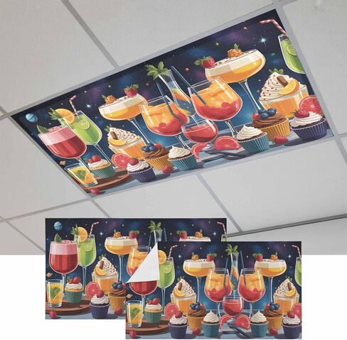 Cartoon Cupcakes Magnetic Fluorescent Light Covers for Ceiling Lights 2x4 Ft, Funny Cute Food Starry Sky Blue Office Classroom Kitchen Drop Ceiling Light Covers Lighting Filters Shade Panel 2 Packs in Kuwait