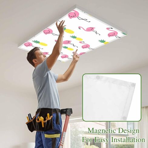 Pink Flamingo Tropical Magnetic Fluorescent Light Covers for Ceiling Lights 2x4 Ft,Summer Pineapple Funny Cartoon Office Classroom Kitchen Drop Ceiling Light Covers Lighting Filters Shade Panel 2Packs in Kuwait
