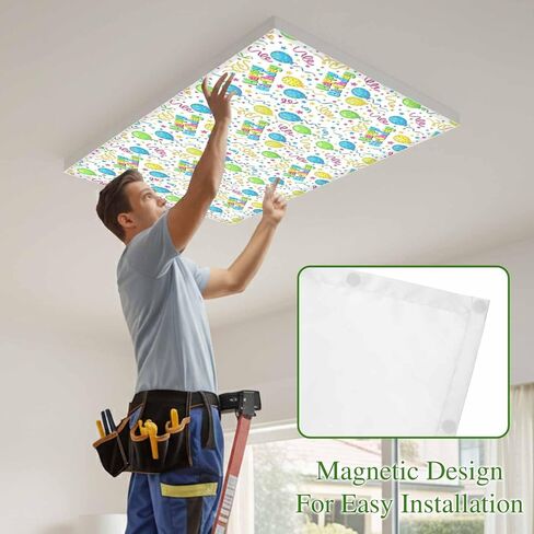 Happy Birthday Magnetic Fluorescent Light Covers for Ceiling Lights 2x4 Ft,Cartoon Funny Coloured Ribbon Balloon Office Classroom Kitchen Drop Ceiling Light Covers Lighting Filters Shade Panel 3 Packs in Kuwait