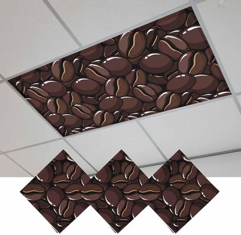 Coffee Beans Magnetic Fluorescent Light Covers for Ceiling Lights 2x4 Ft,Modern Country Cartoon Brown Food Theme Office Classroom Kitchen Drop Ceiling Light Covers Lighting Filters Shade Panel 3 Packs in Kuwait