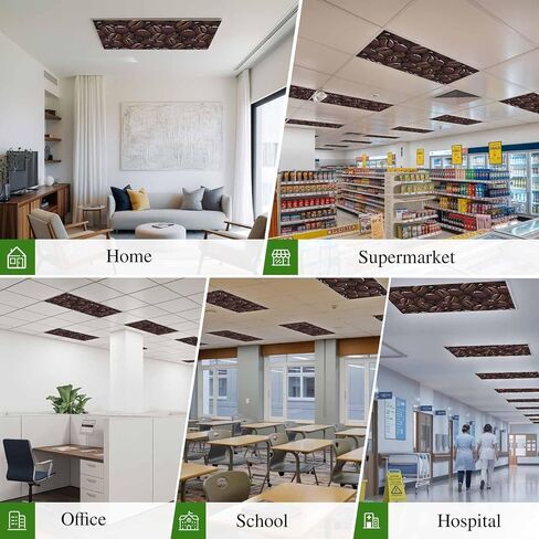 Coffee Beans Magnetic Fluorescent Light Covers for Ceiling Lights 2x4 Ft,Modern Country Cartoon Brown Food Theme Office Classroom Kitchen Drop Ceiling Light Covers Lighting Filters Shade Panel 3 Packs in Kuwait